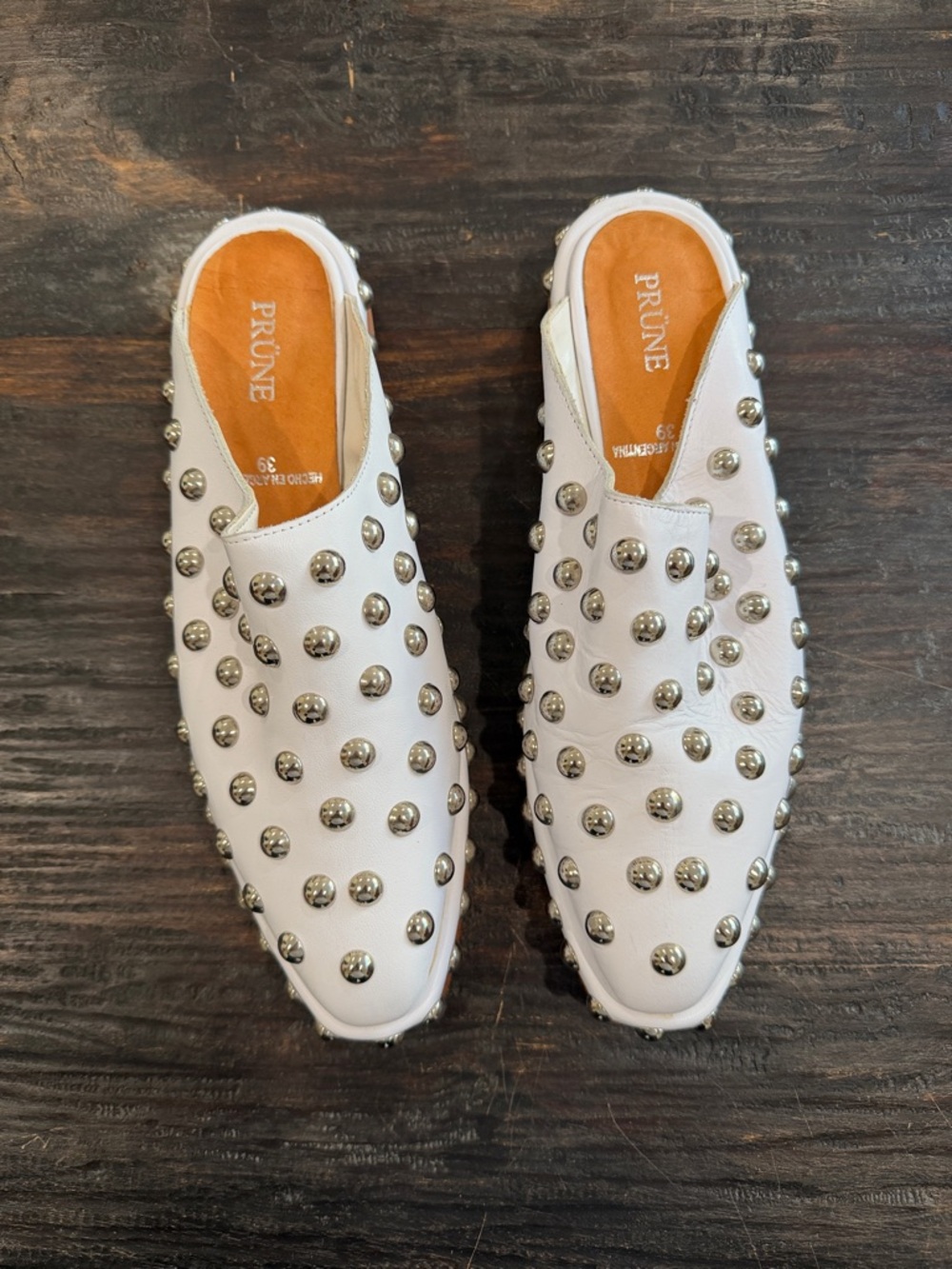 PRÜNE White Studded Slip-On Mules size 39 - Picture 2 of 16